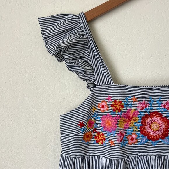 Savanna Jane Top Womens Medium Striped Floral Embroidered Ruffle Summer Tank M - Picture 4 of 9